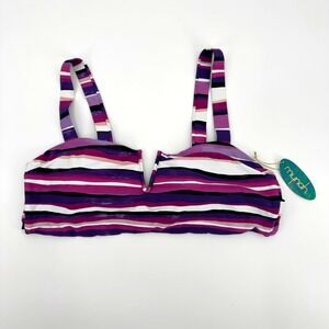 Mynah Womens XXL Striped V-Front Bikini Top Purple Pink Adjustable Straps NWT